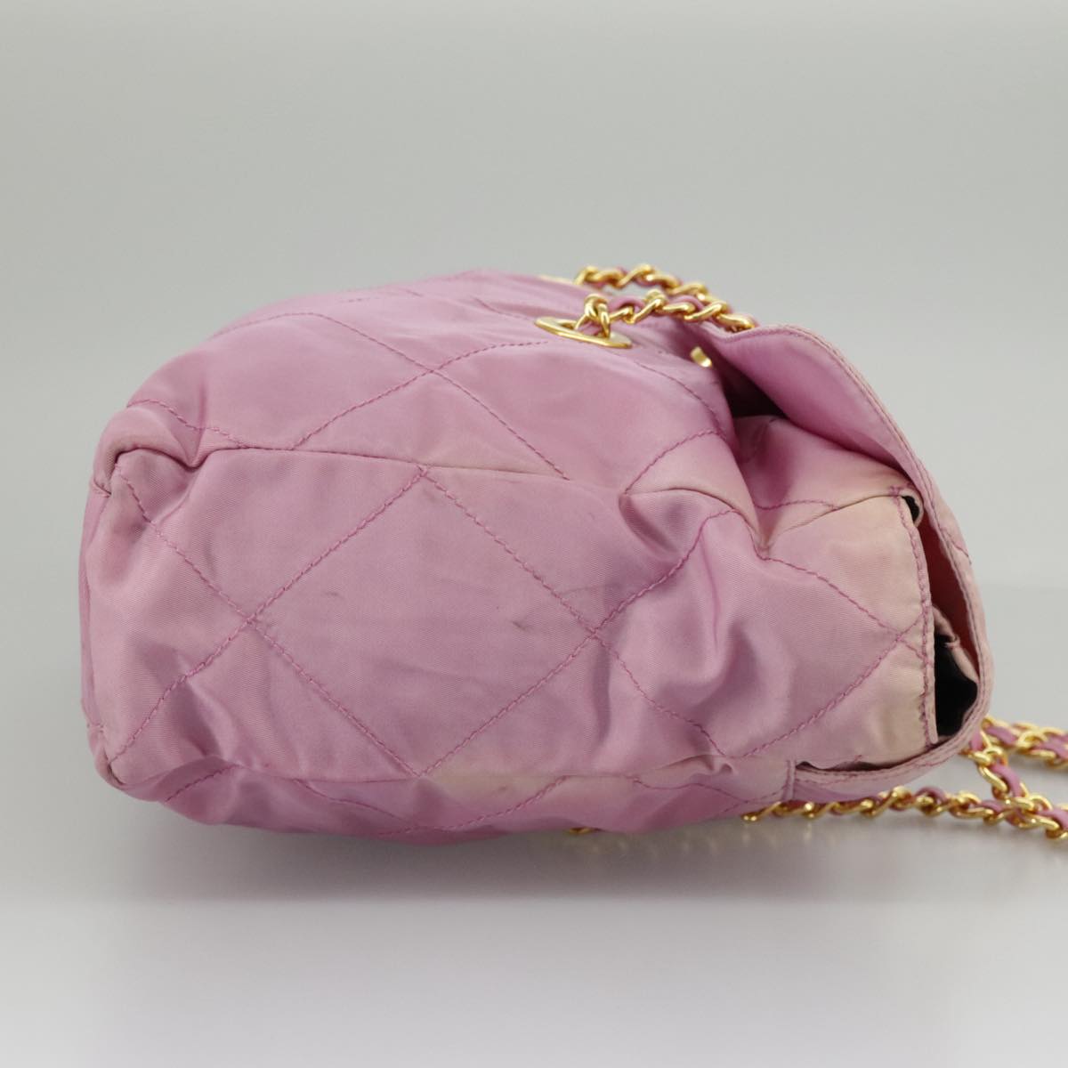 PRADA Quilted Chain Shoulder Bag Nylon Pink Gold Auth 98342