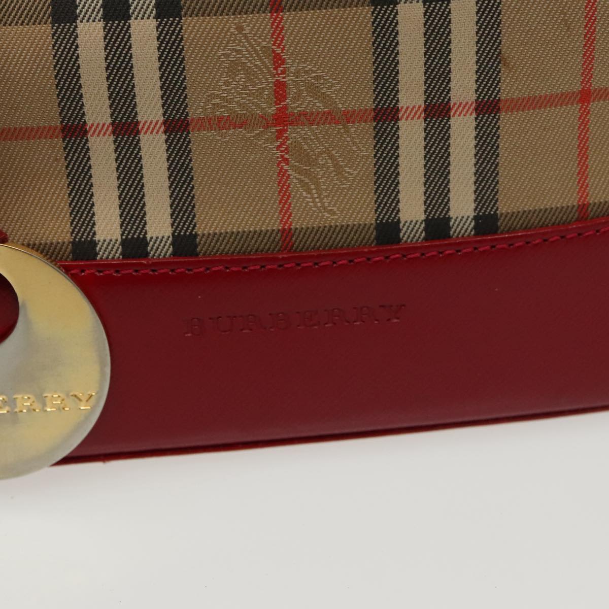 BURBERRY Nova Check Hand Bag Canvas Leather Beige Red Auth 98345