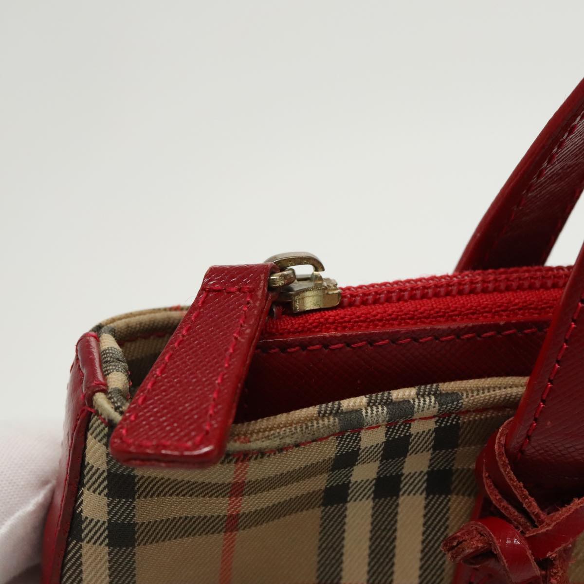 BURBERRY Nova Check Hand Bag Canvas Leather Beige Red Auth 98345