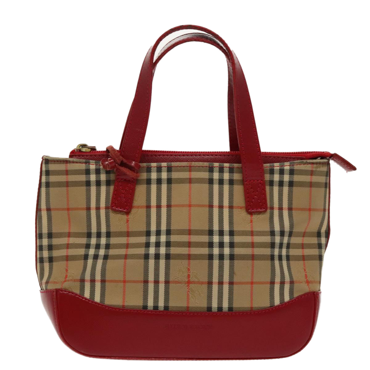 BURBERRY Nova Check Hand Bag Canvas Leather Beige Red Auth 98345