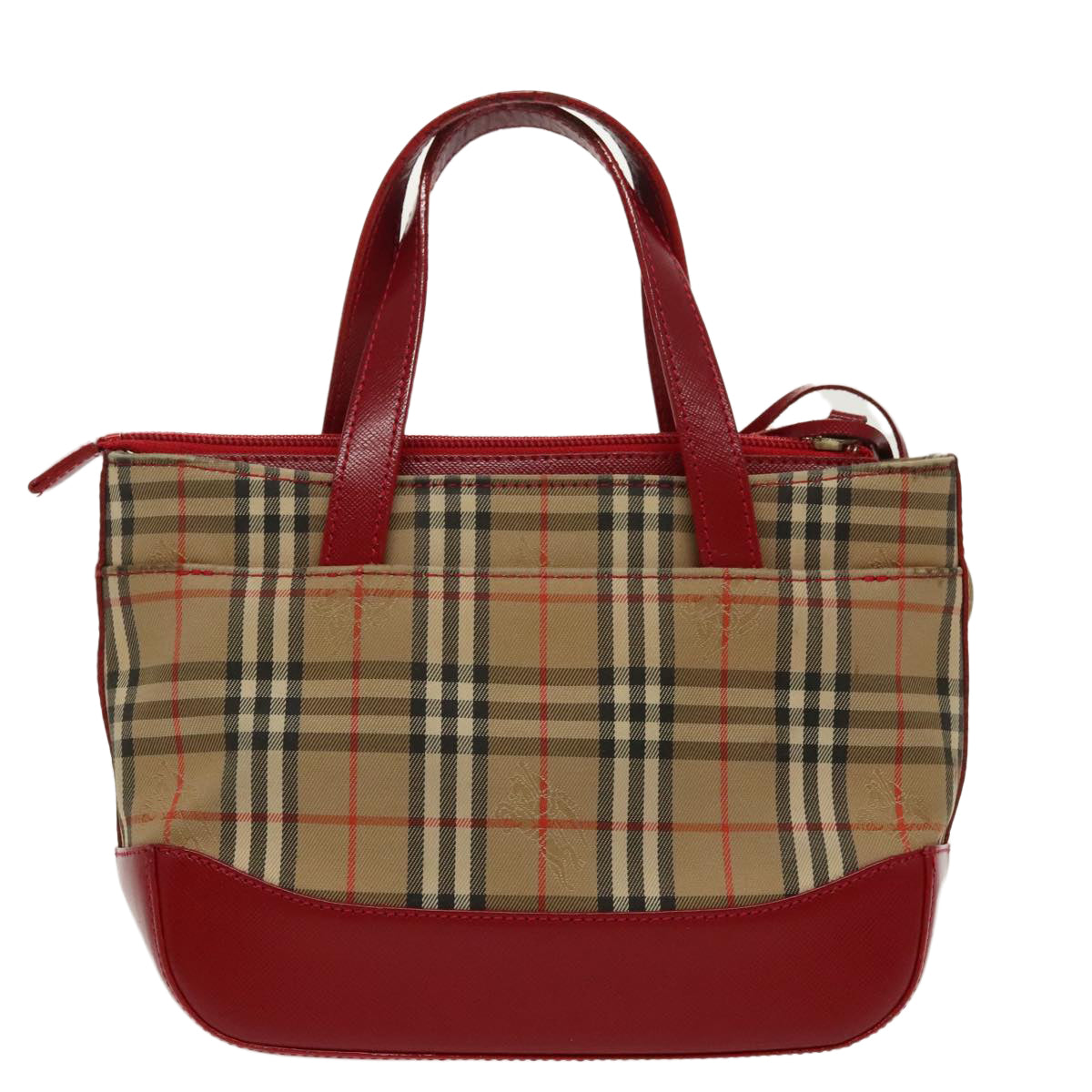 BURBERRY Nova Check Hand Bag Canvas Leather Beige Red Auth 98345 - 0