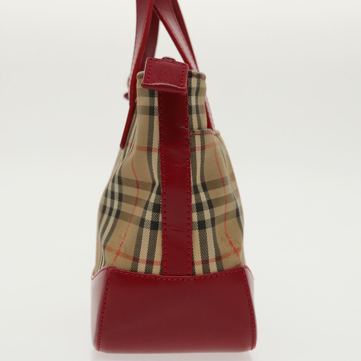 BURBERRY Nova Check Hand Bag Canvas Leather Beige Red Auth 98345