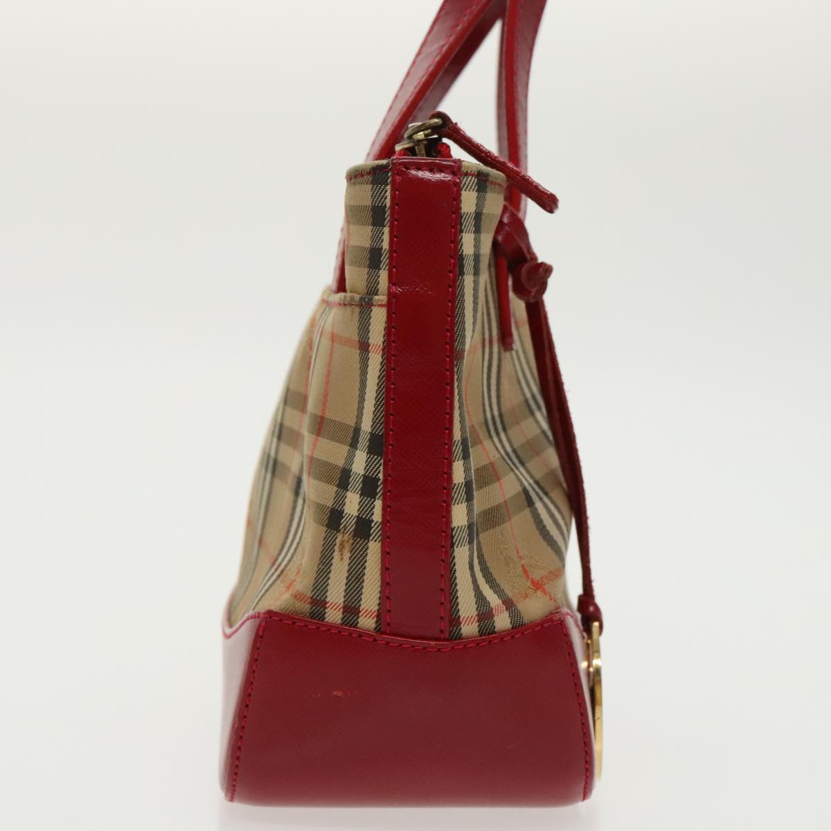 BURBERRY Nova Check Hand Bag Canvas Leather Beige Red Auth 98345