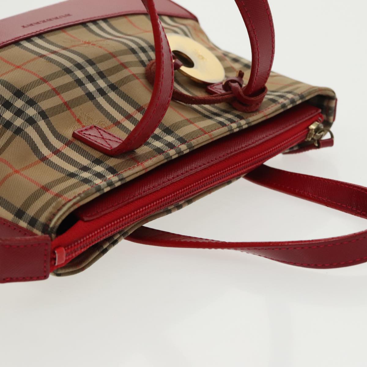 BURBERRY Nova Check Hand Bag Canvas Leather Beige Red Auth 98345