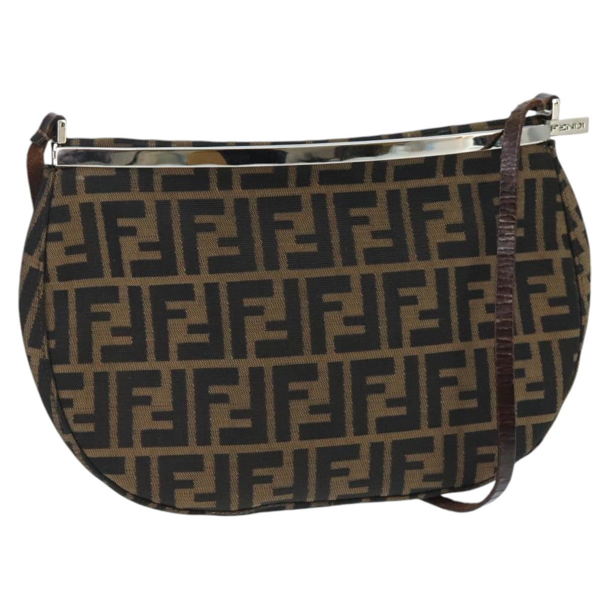 FENDI Zucca Canvas Shoulder Bag Brown Black Auth 98351