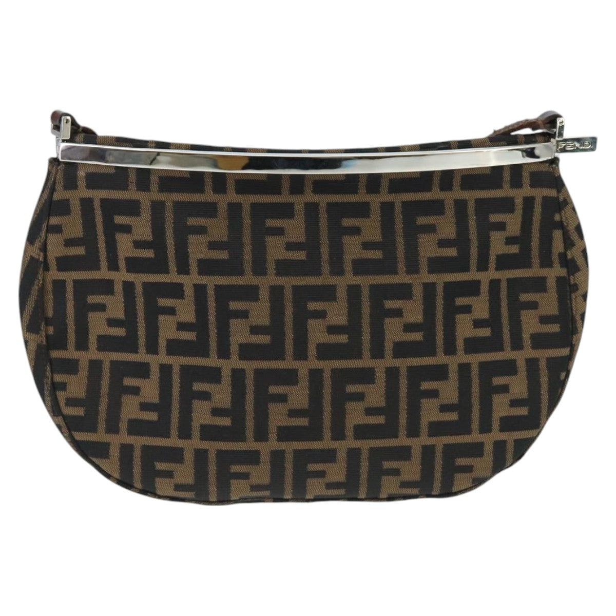 FENDI Zucca Canvas Shoulder Bag Brown Black Auth 98351