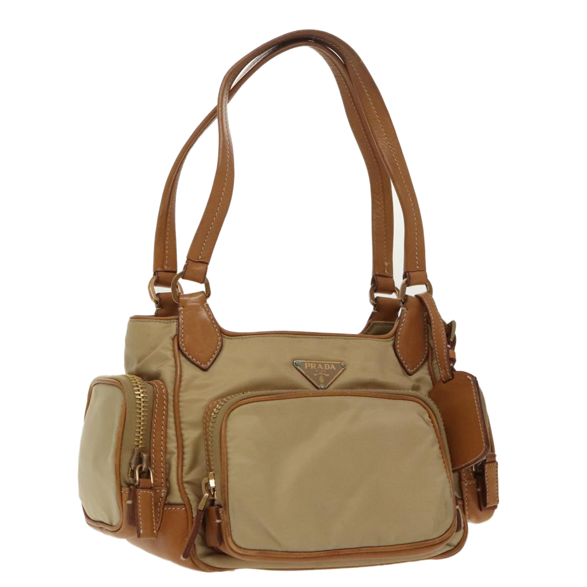 PRADA Hand Bag Nylon Beige Gold Auth 98356