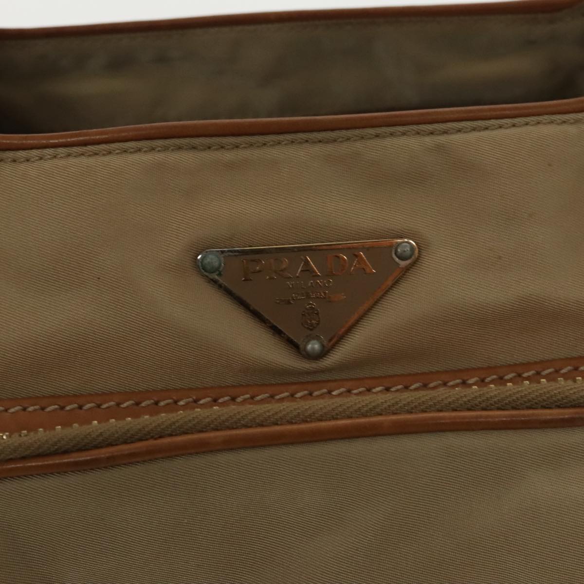 PRADA Hand Bag Nylon Beige Gold Auth 98356