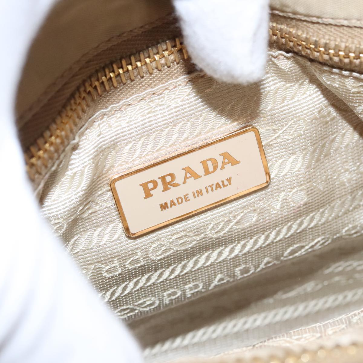 PRADA Hand Bag Nylon Beige Gold Auth 98356