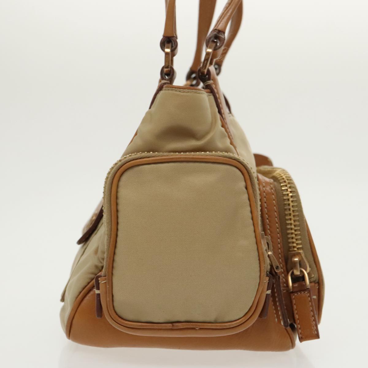 PRADA Hand Bag Nylon Beige Gold Auth 98356