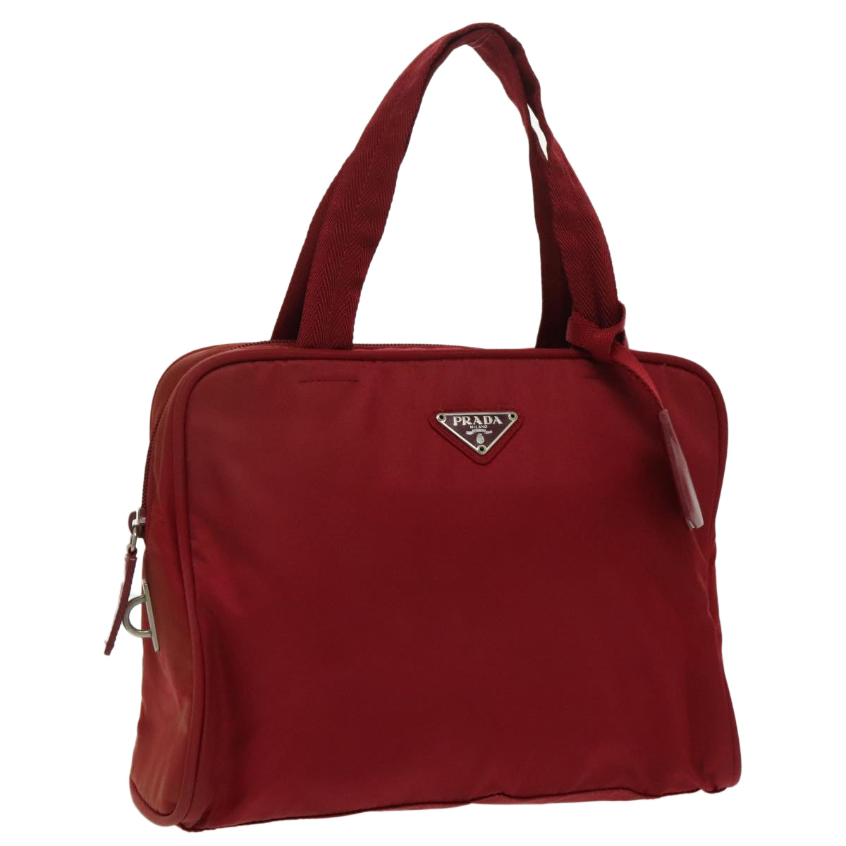 PRADA Hand Bag Nylon Red Silver Auth 98359