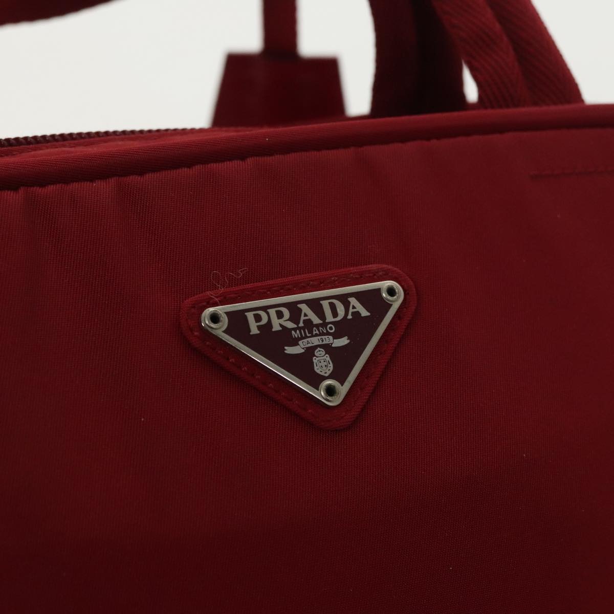 PRADA Hand Bag Nylon Red Silver Auth 98359