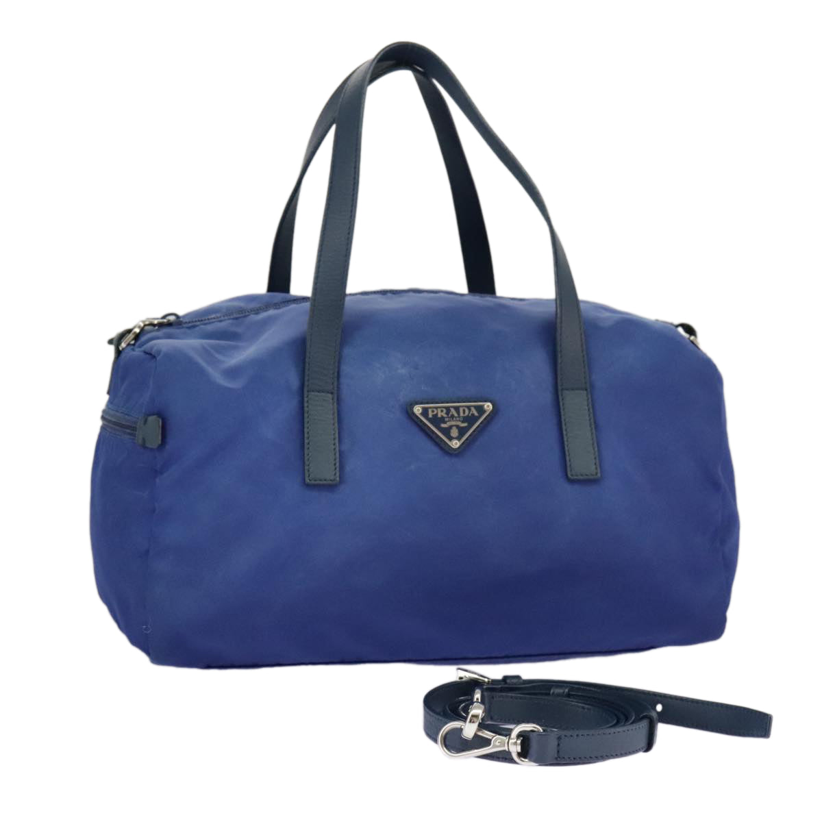 PRADA Hand Bag Nylon 2way Blue Silver Auth 98360