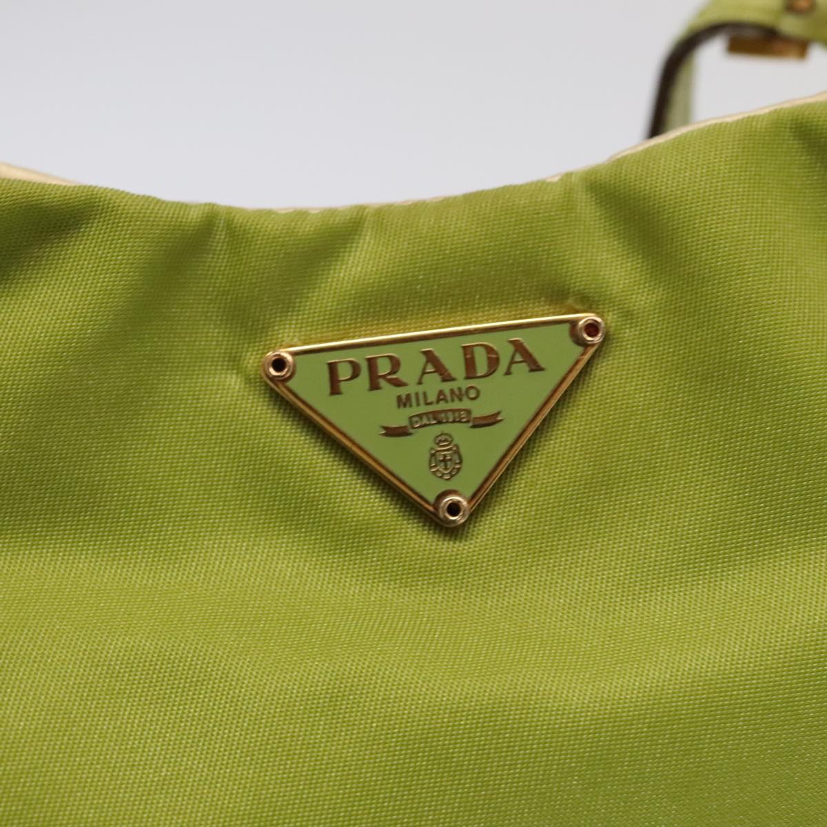 PRADA Chain Shoulder Bag Nylon Gold Light green Auth 98367