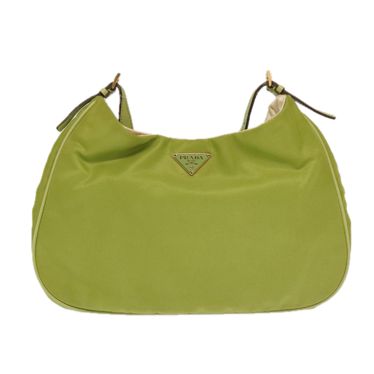 PRADA Chain Shoulder Bag Nylon Gold Light green Auth 98367