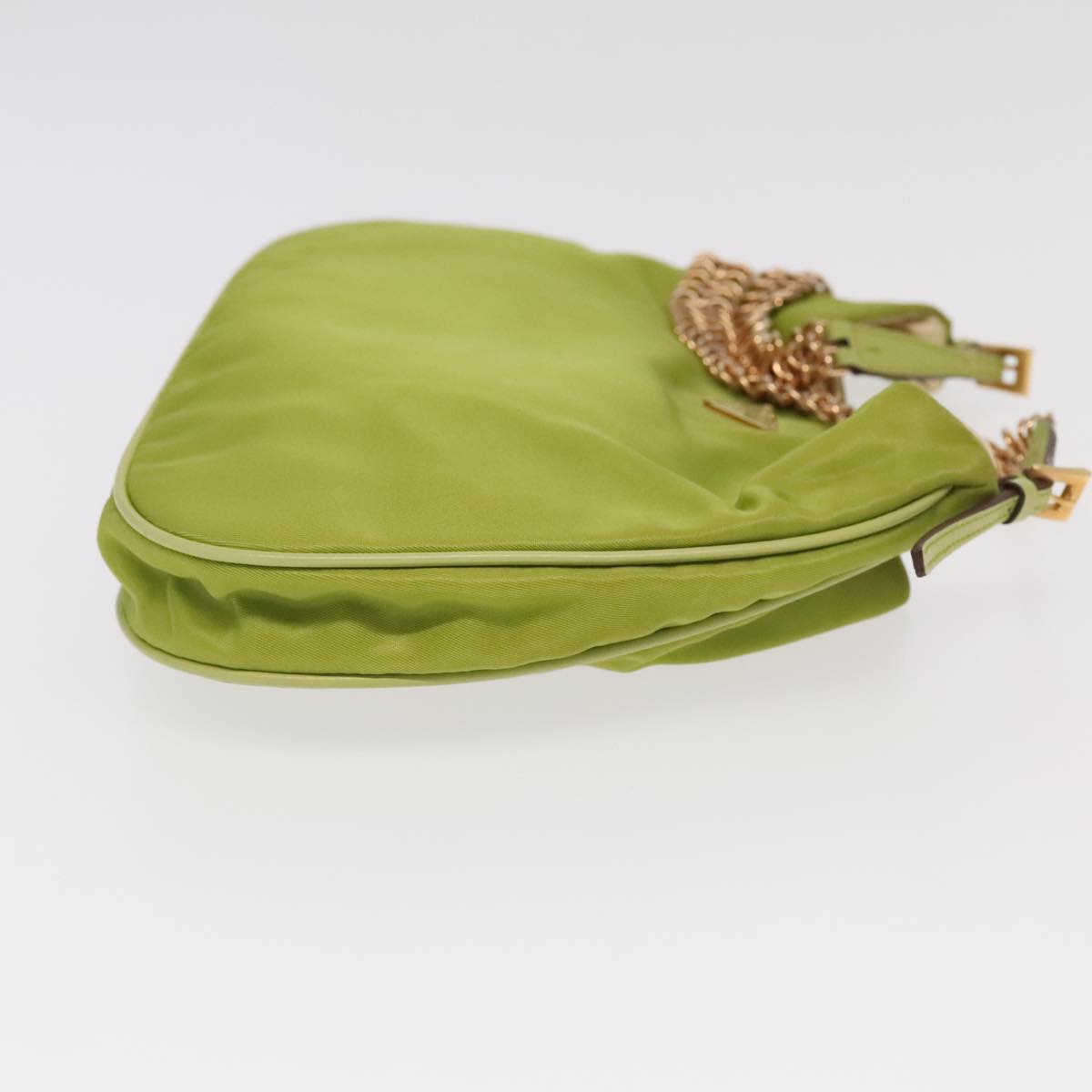 PRADA Chain Shoulder Bag Nylon Gold Light green Auth 98367