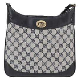 GUCCI GG Supreme Shoulder Bag PVC Leather Navy Gold Auth 98370 - 0