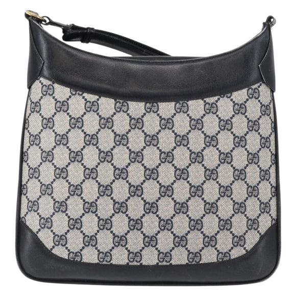 GUCCI GG Supreme Shoulder Bag PVC Leather Navy Gold Auth 98370