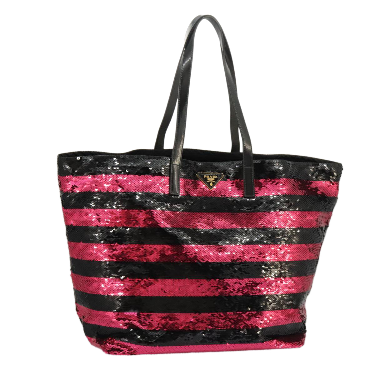 PRADA Sequin Tote Bag Nylon Black Red Auth 98375A