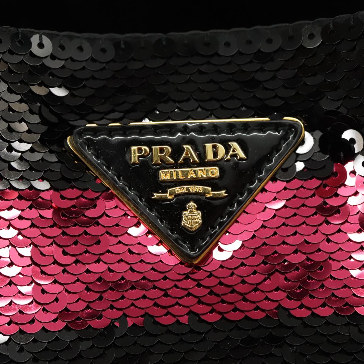 PRADA Sequin Tote Bag Nylon Black Red Auth 98375A