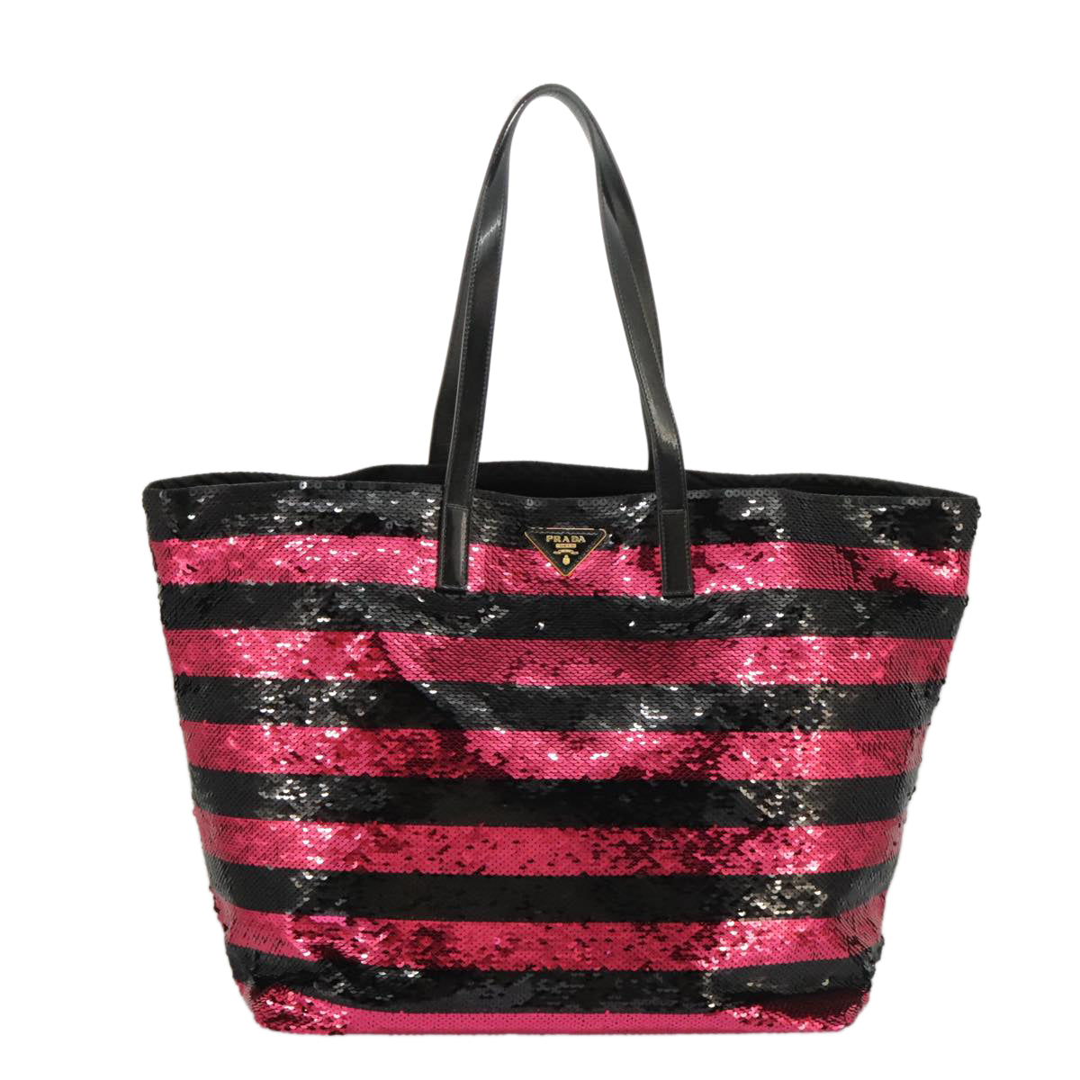 PRADA Sequin Tote Bag Nylon Black Red Auth 98375A