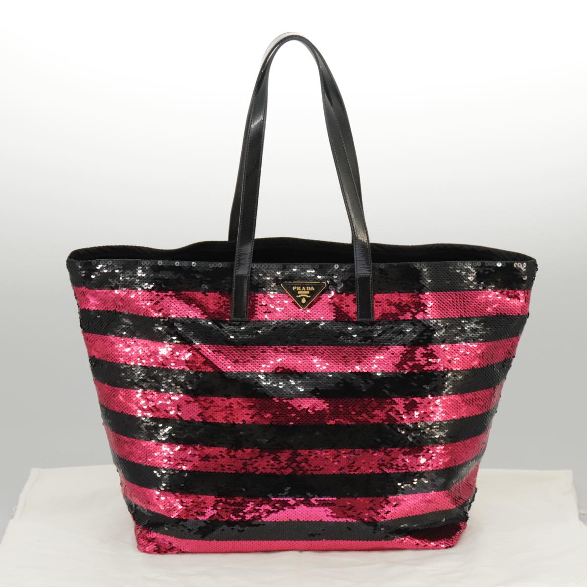 PRADA Sequin Tote Bag Nylon Black Red Auth 98375A