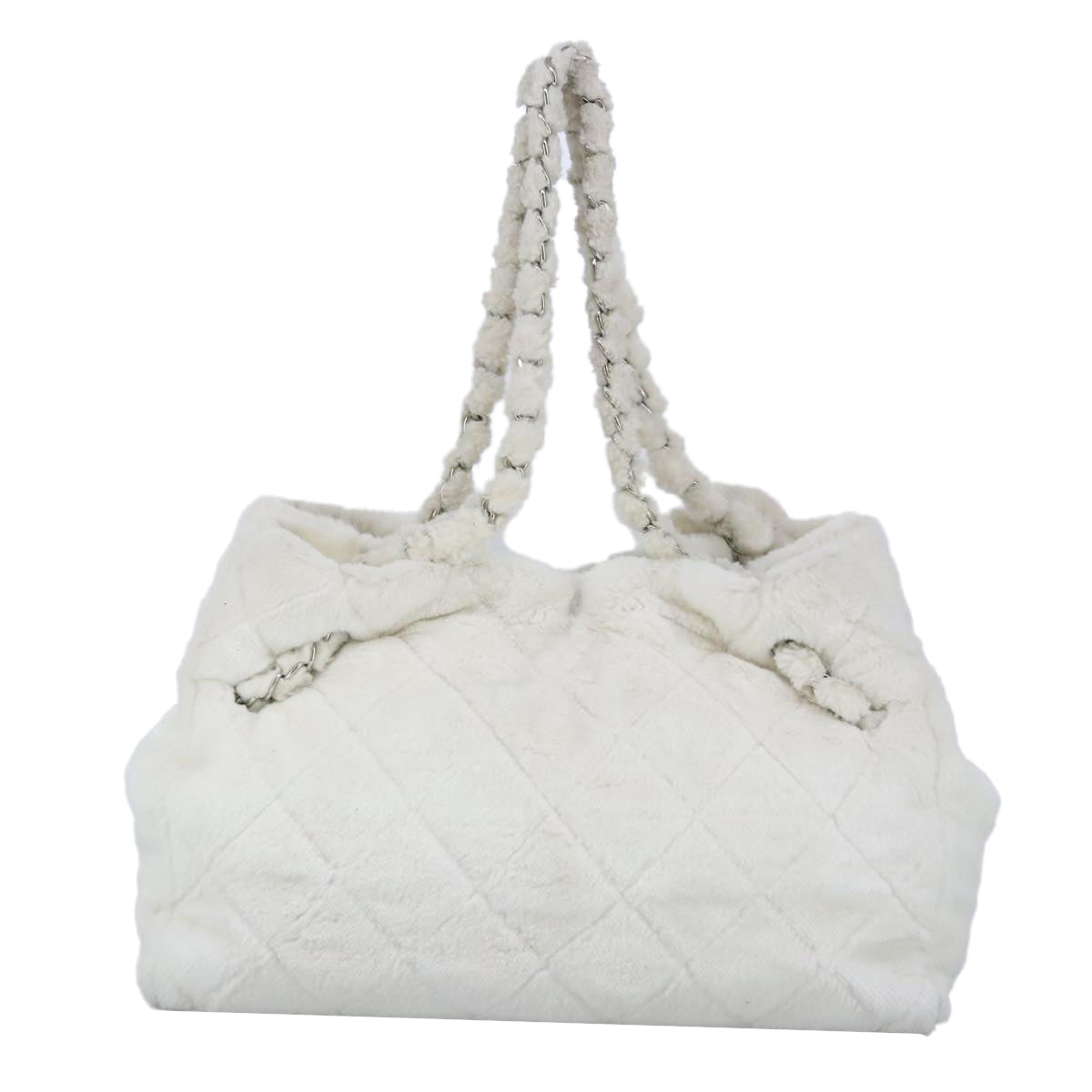 CHANEL Chain Tote Bag White Silver CC Auth 98378A - 0