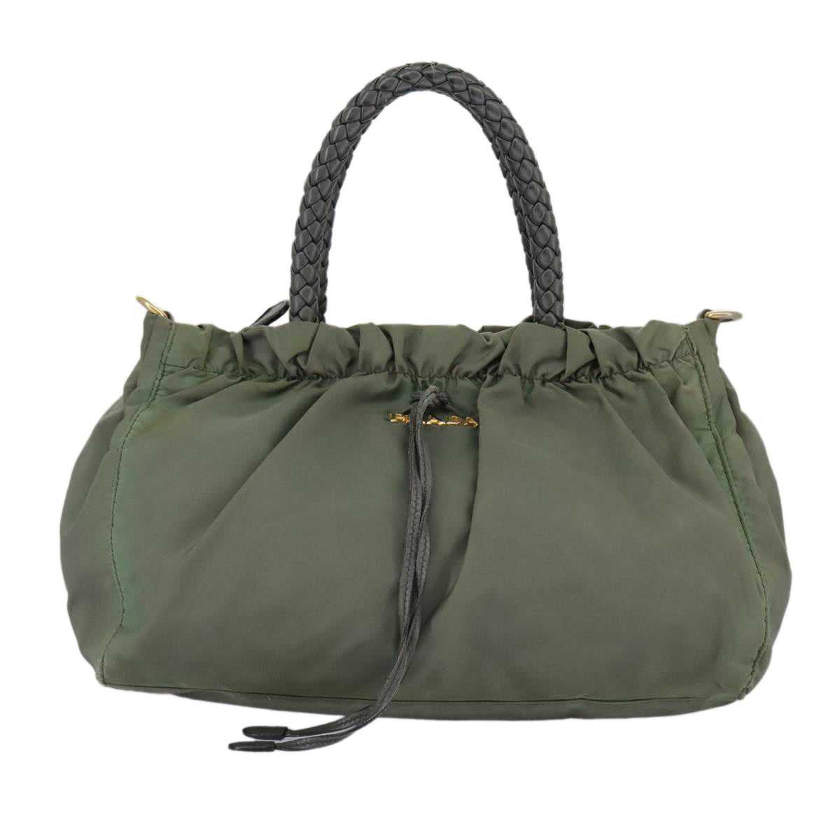 PRADA Hand Bag Nylon 2way Green Gold Auth 98383 - 0