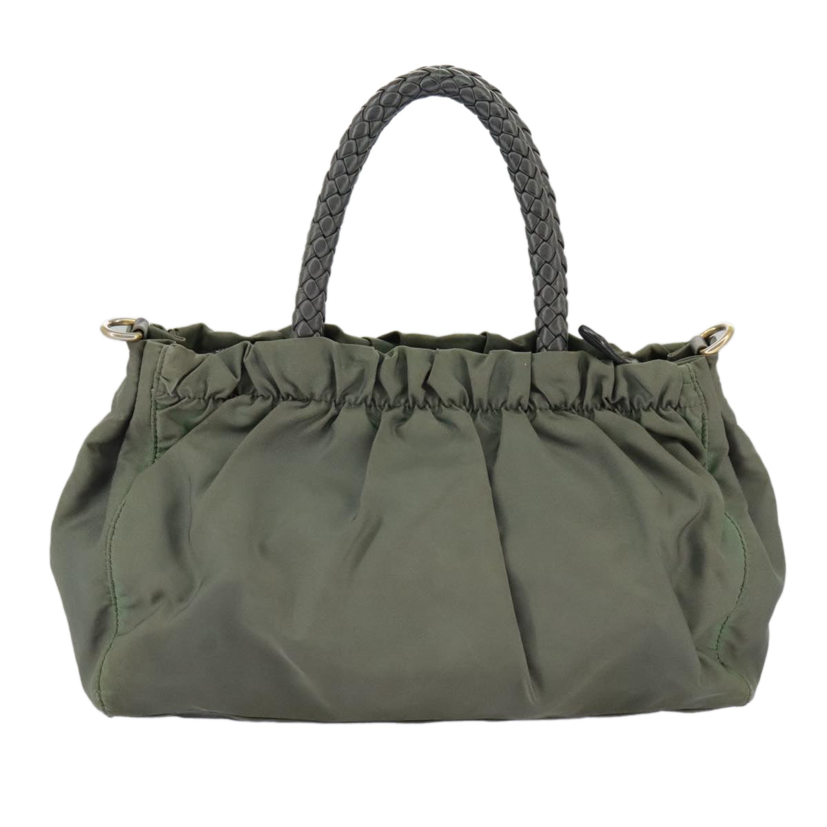 PRADA Hand Bag Nylon 2way Green Gold Auth 98383