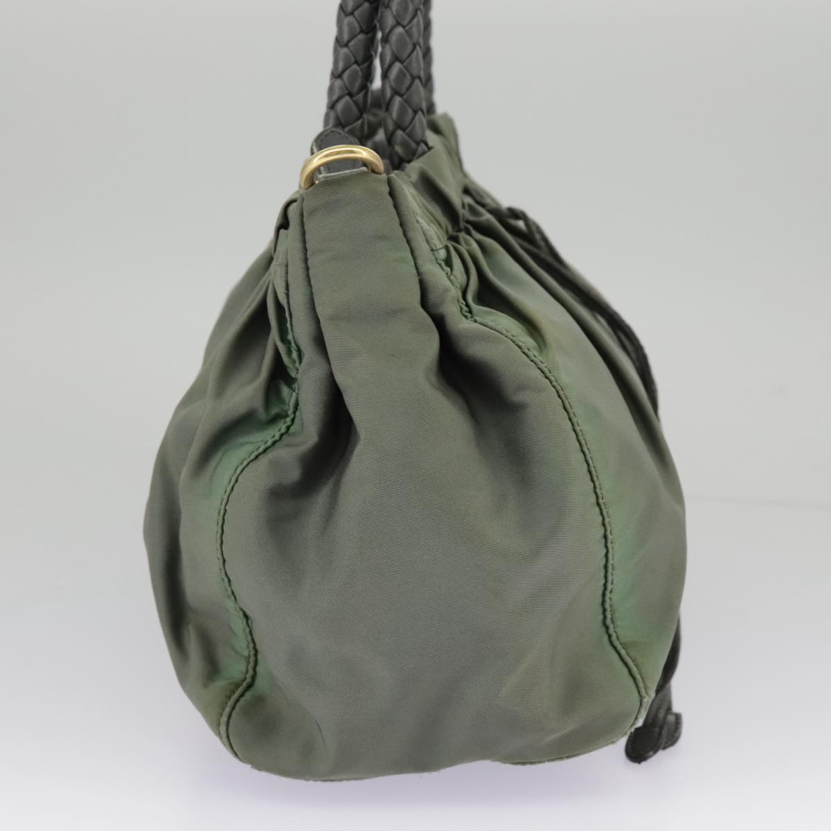 PRADA Hand Bag Nylon 2way Green Gold Auth 98383