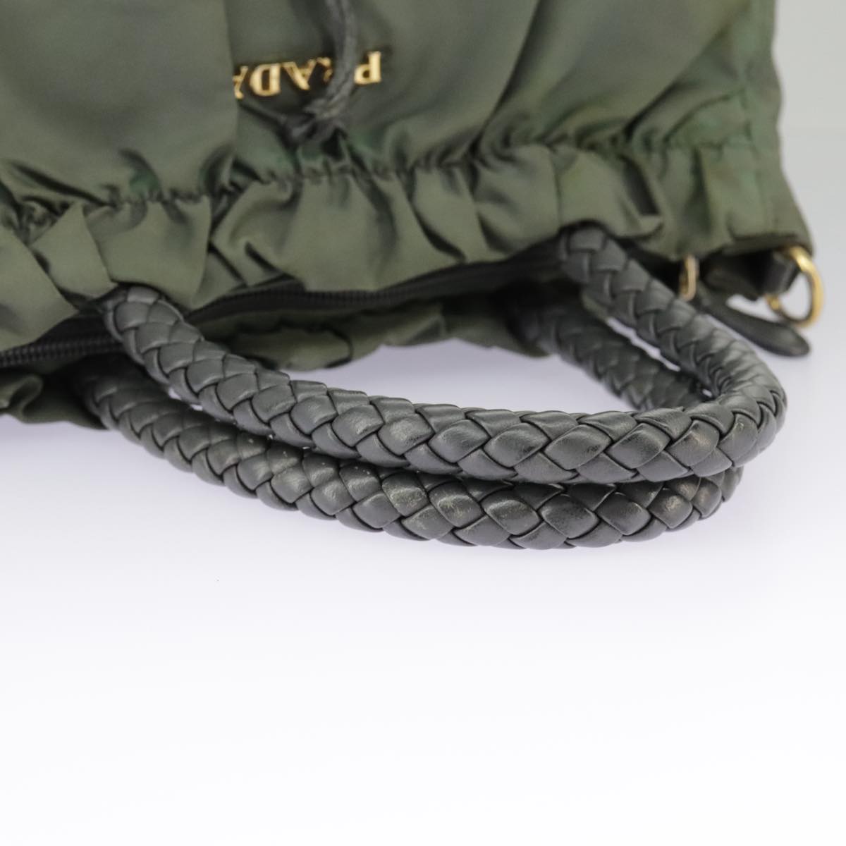 PRADA Hand Bag Nylon 2way Green Gold Auth 98383