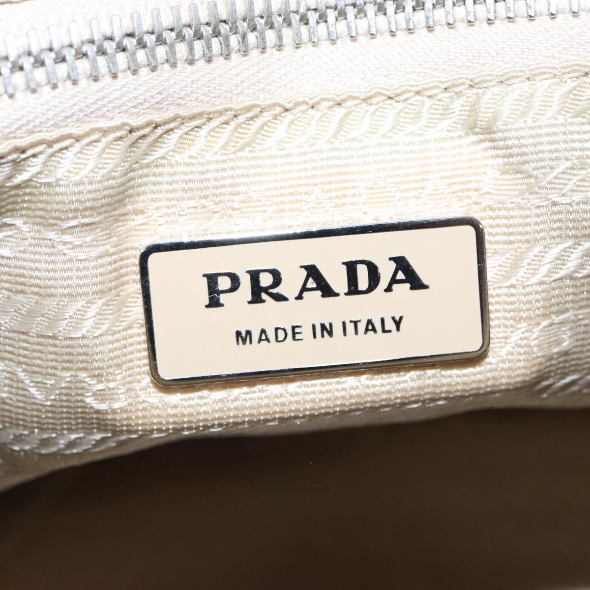 PRADA Shoulder Bag Nylon Leather Beige Silver Auth 98384