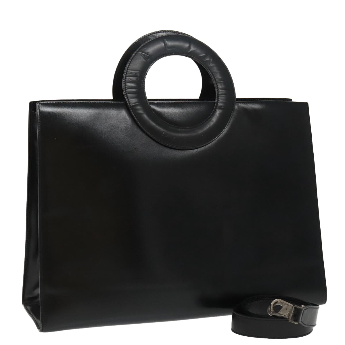 CELINE Hand Bag Leather 2way Black Silver Auth 98398