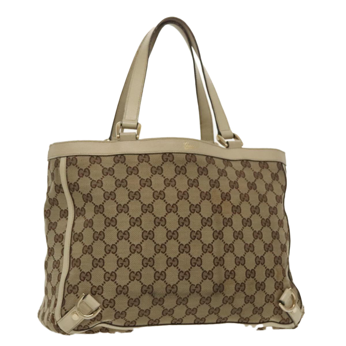 GUCCI GG Canvas Tote Bag Beige Gold 170004 Auth 98399