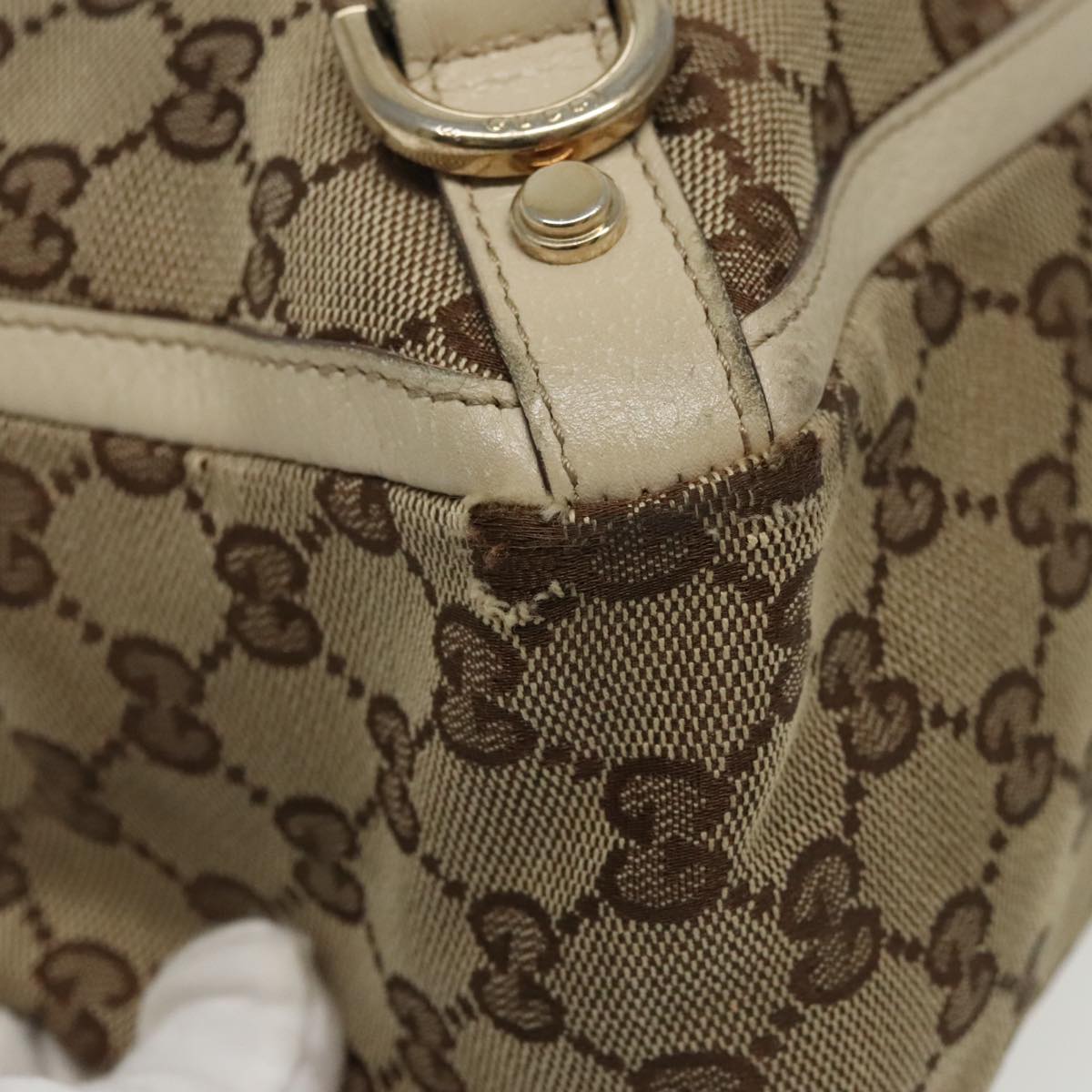 GUCCI GG Canvas Tote Bag Beige Gold 170004 Auth 98399