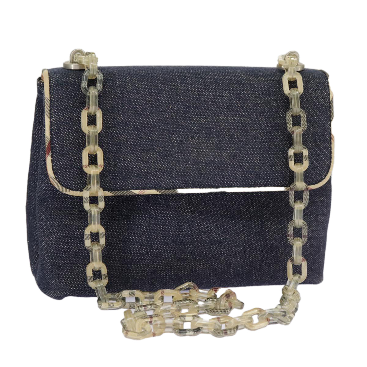 BURBERRY Chain Shoulder Bag Denim Navy Auth 98408