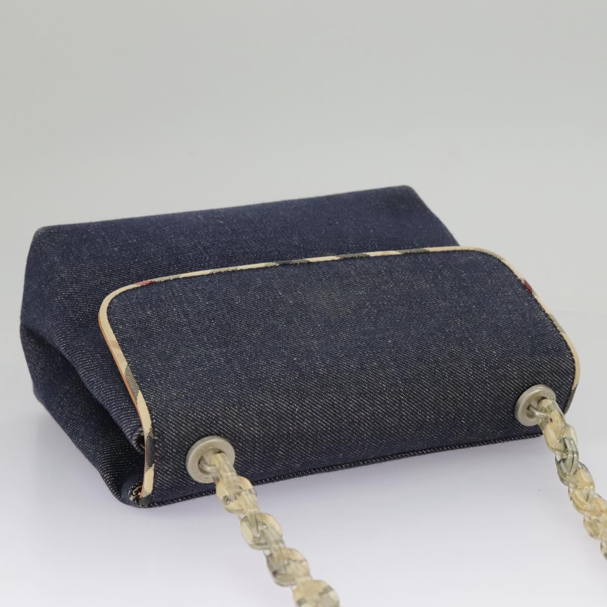 BURBERRY Chain Shoulder Bag Denim Navy Auth 98408