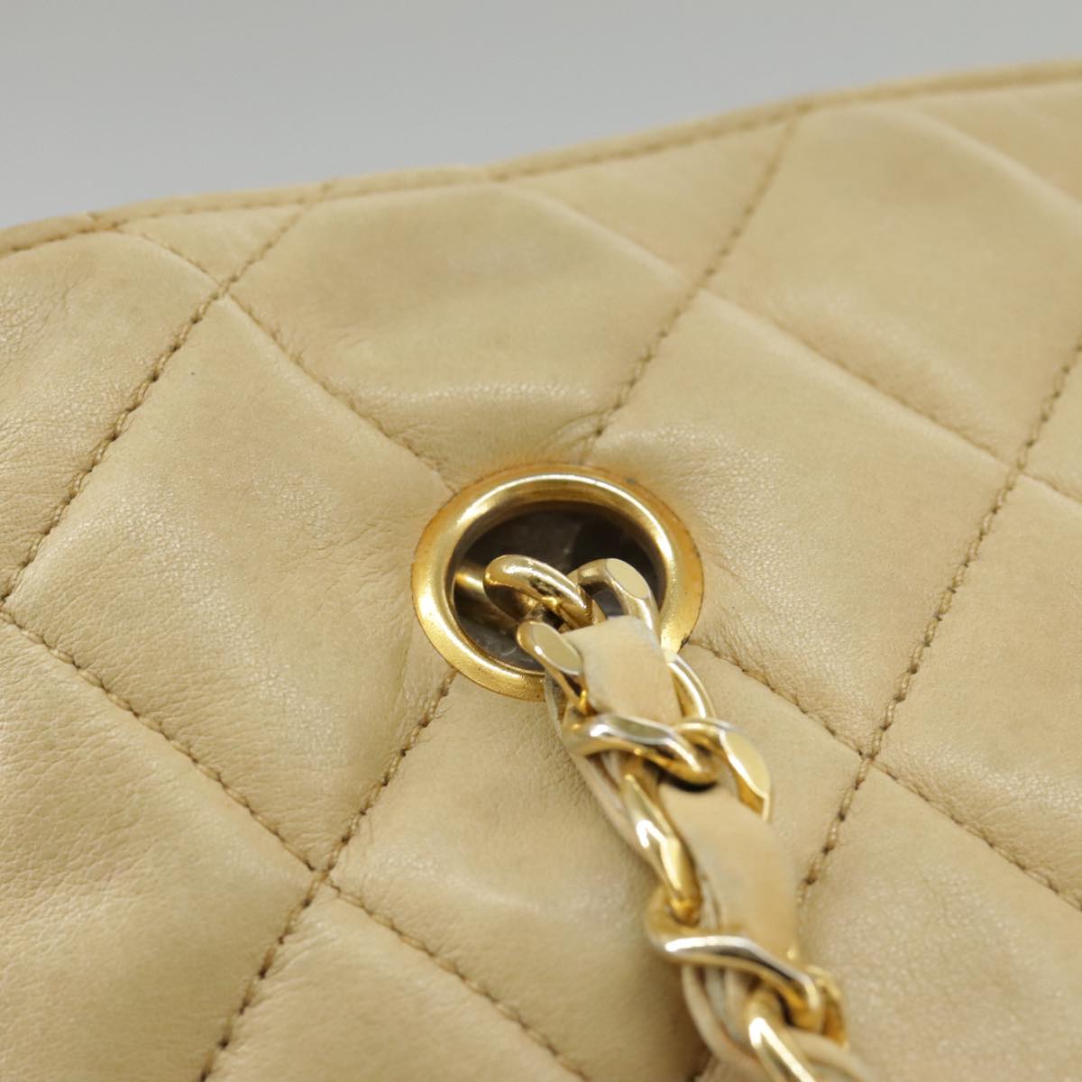 CHANEL Matelasse Chain Shoulder Bag Lamb Skin Beige Gold CC Auth 98416