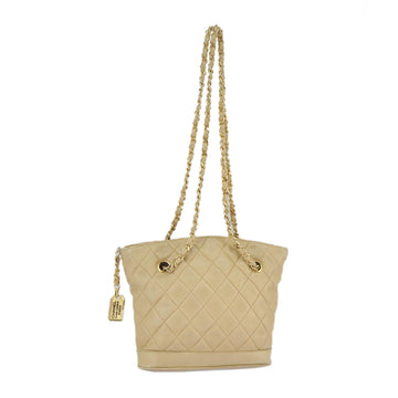 CHANEL Matelasse Chain Shoulder Bag Lamb Skin Beige Gold CC Auth 98416