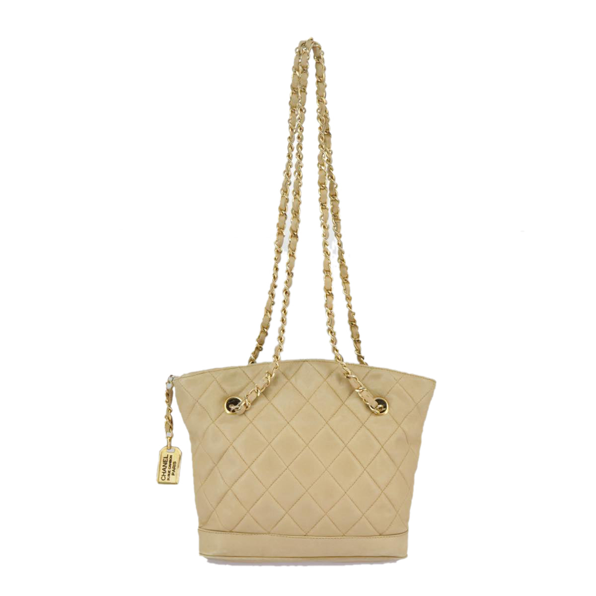 CHANEL Matelasse Chain Shoulder Bag Lamb Skin Beige Gold CC Auth 98416 - 0