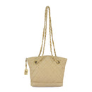 CHANEL Matelasse Chain Shoulder Bag Lamb Skin Beige Gold CC Auth 98416-2