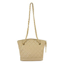 CHANEL Matelasse Chain Shoulder Bag Lamb Skin Beige Gold CC Auth 98416-3