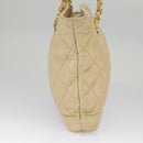CHANEL Matelasse Chain Shoulder Bag Lamb Skin Beige Gold CC Auth 98416-4