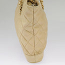 CHANEL Matelasse Chain Shoulder Bag Lamb Skin Beige Gold CC Auth 98416-5