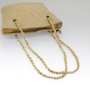 CHANEL Matelasse Chain Shoulder Bag Lamb Skin Beige Gold CC Auth 98416-7