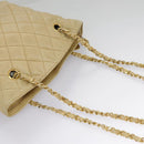 CHANEL Matelasse Chain Shoulder Bag Lamb Skin Beige Gold CC Auth 98416-9