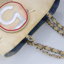 CHANEL Chain Tote Bag No5 Canvas White Silver CC Auth 98422-6