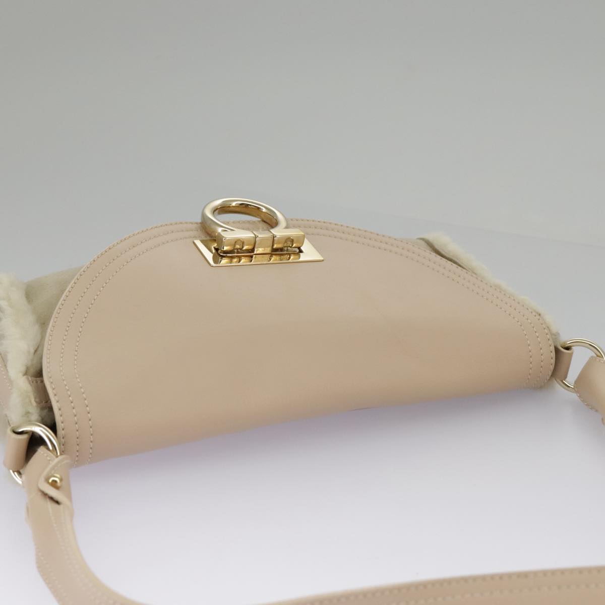 Salvatore Ferragamo Gancini Shoulder Bag Pink Gold Auth 98425