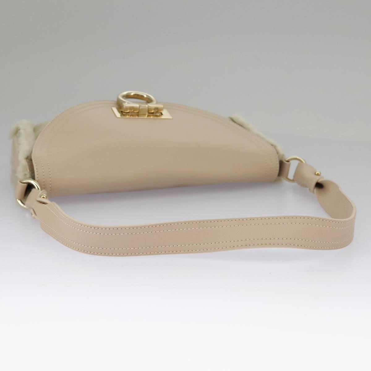 Salvatore Ferragamo Gancini Shoulder Bag Pink Gold Auth 98425