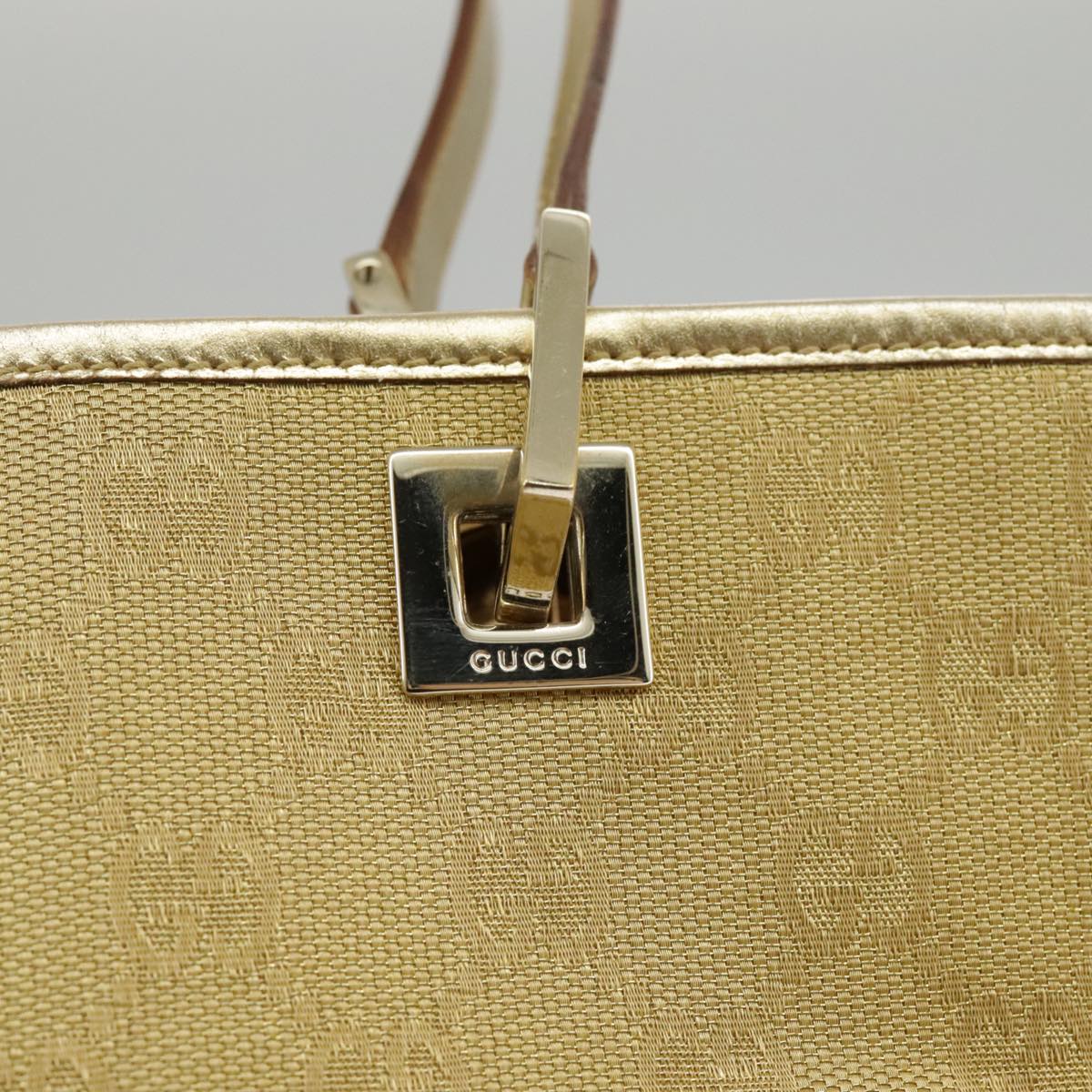 GUCCI GG Canvas Tote Bag Gold Tone Gold 002 1099 Auth 98426